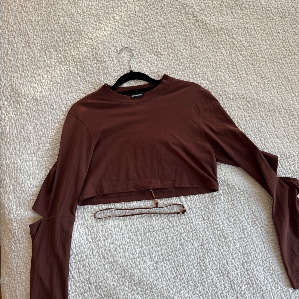 Jacquemus Chocolate Brown Long Sleeve Crop Top